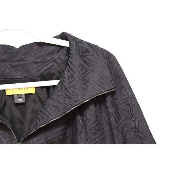 St. John Jacket Size Medium Textured Puff Sleeve Black Career Business Luxury - Picture 6 of 14